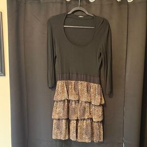 Motivi Black and Leopard Print Long Sleeve Dress